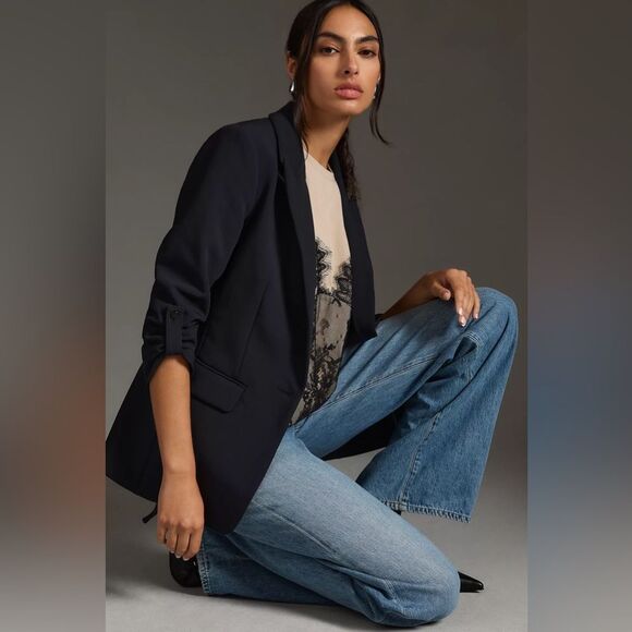 Anthropologie Maeve roll sleeve blazer in black - Picture 1 of 10